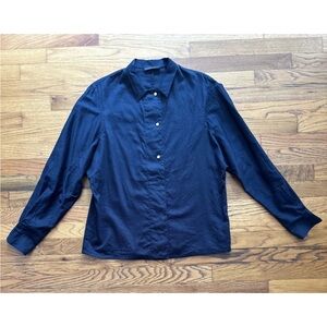 THE ROW BLUE BLOUSE WITH GOLD BUTTONS DOLMAN SLEEVE
